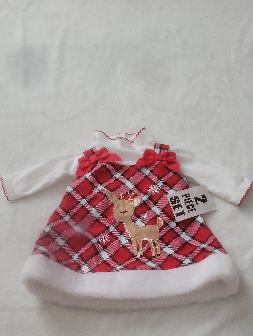 Youngland Red Plaid Reindeer Dress Set